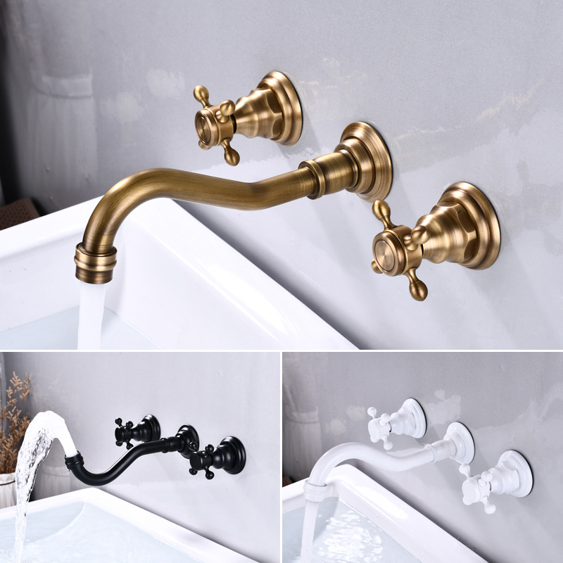 

Black Concealed Basin Faucet Washbasin Concealed European Style Double Handle Brass Hot and Cold Water Faucet
