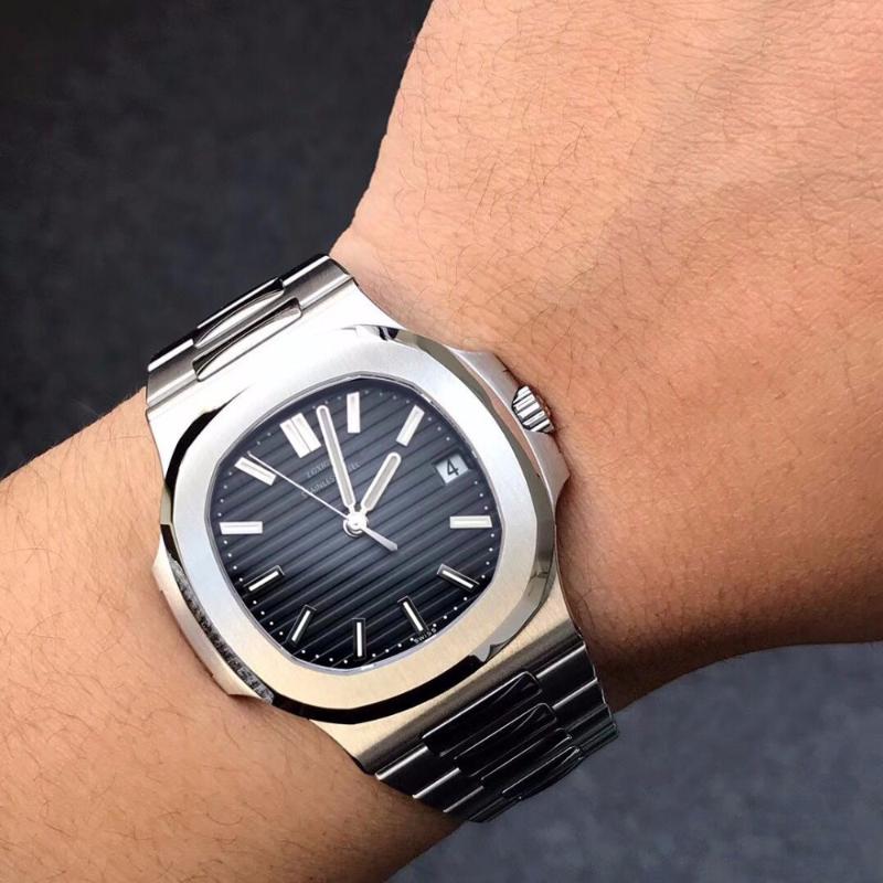 

Mens Watches Top Full Steel Men Wrist Watch For Men Nautilus PP Classic Male Clocks High Quality Sport Watch, Silver black
