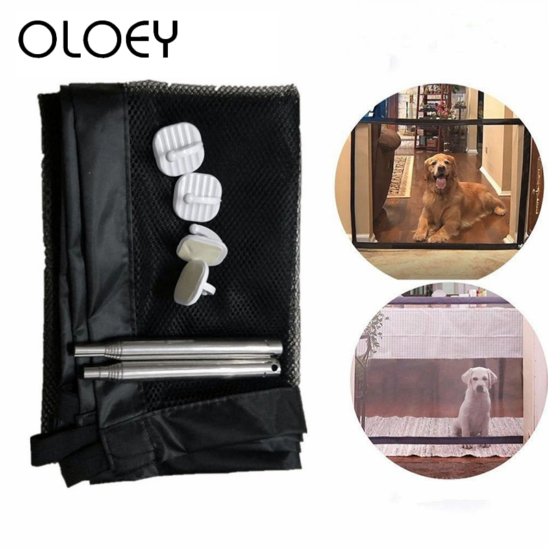 

Pet Dog Fences Magic Gate Folding Isolated Mesh Safe Guard Easy Install For Dog Cat Baby Safety Fence Cage Pet Accessories, Black