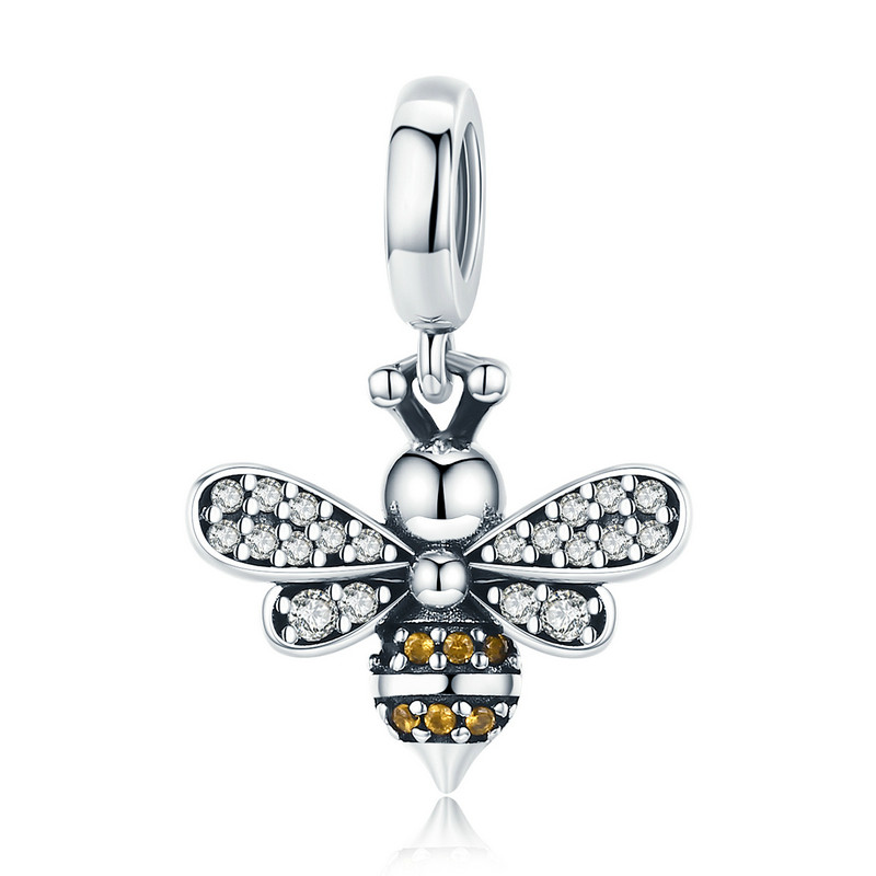 

Unique Full pave bee Dangle Charms For Women Fit European Pandora Bracelet 100% 925 Sterling Silver, Bronze;silver