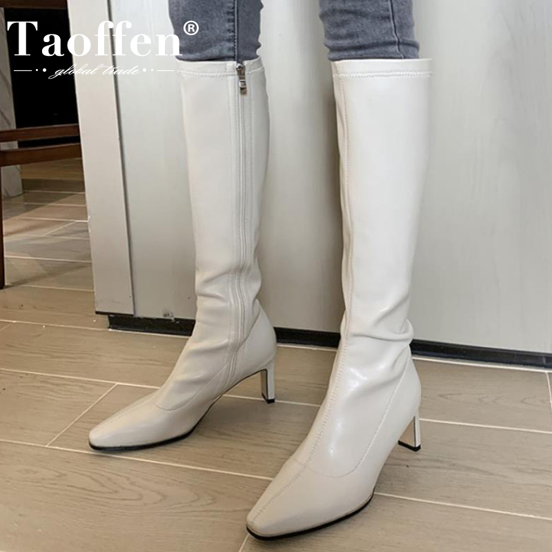 

Taoffen Fashion Zipper Knee Boots Women Thick Heel Winter Shoes Woman Warm New Sexy Long Boot Square Toe Footwear Size 34-39, Black