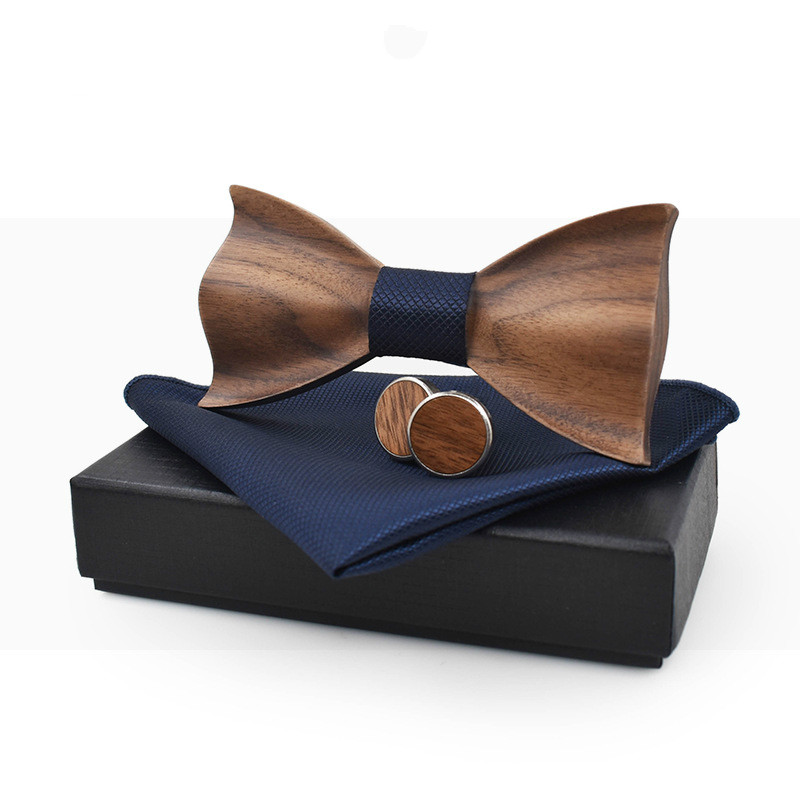 

Neck Ties Classic 3d Embossed Wooden Bow Tie Set Pocket Square Towel Sleeve Buckle Leisure Solid Wood Suit.