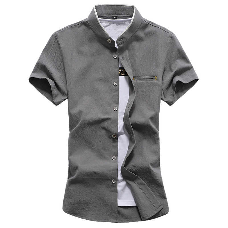 

2020 Designs New Men Shirts Summer Business Long Sleeve Turn-down Collar 100% Cotton Slim Fit Popular Pure color Male Shirt, Gray