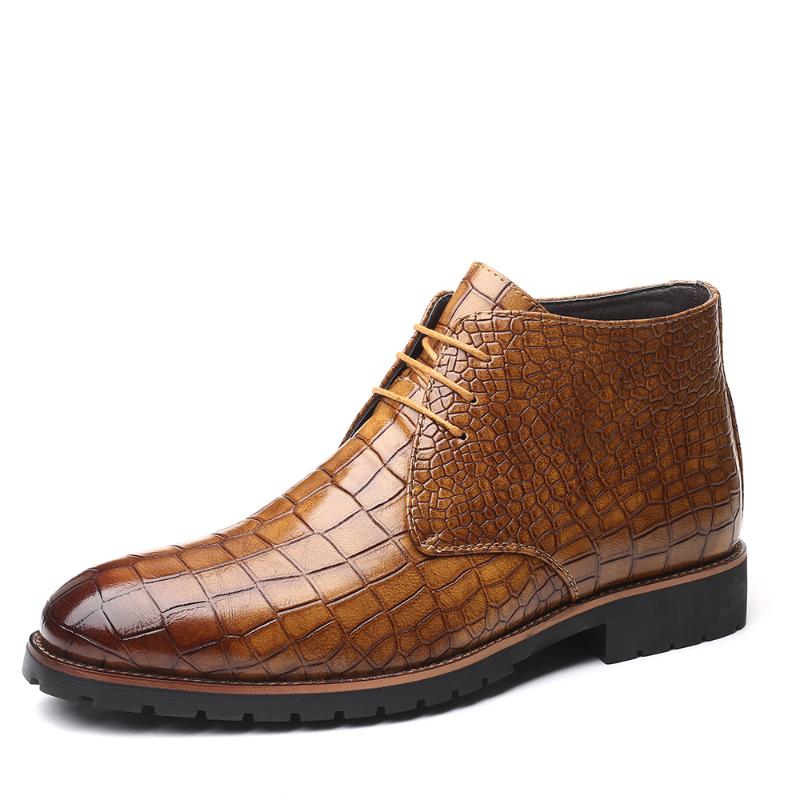 

Brand Drop Shipping Mens Boots Crocodile Pattern Casual Men Leather Ankle Boots College Style Men Shoes Fashion Lace-up Shoes, Black