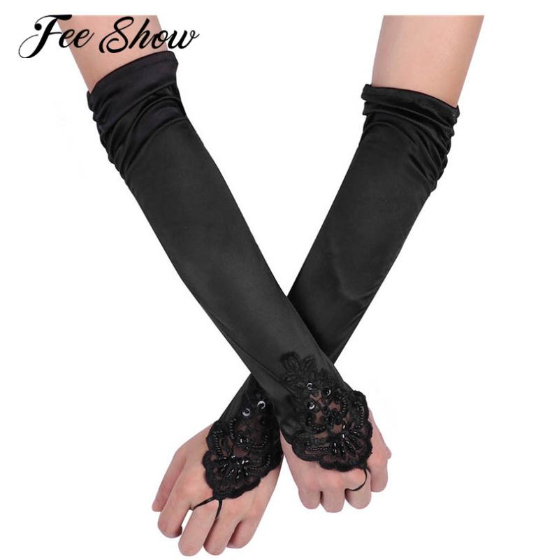 

1 Pair Fashion Elbow Length Long Flapper Evening Opera Satin Gloves Costume Clubwear Stretchy Soft Great Dance Gloves for Women