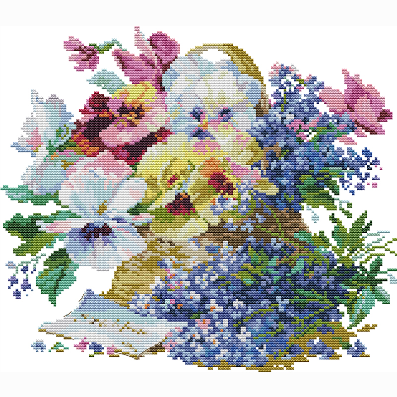 Gancho de Bamb/ú SOONHUA Kit de Inicio de Bordado 2 Juegos de Kits de Bordado Estampado Kit de Punto de Cruz Floral para Principiantes Adultos Ni/ños Tela de Bordado Estampada