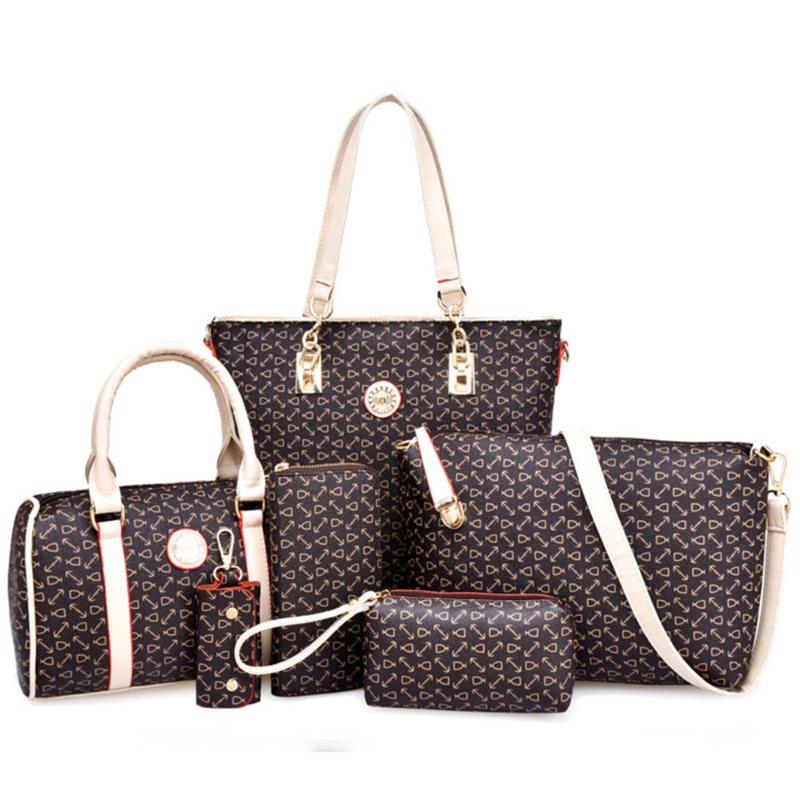 

Fashion Messenger Bags Handbag Female Women Bags Leather 6 Sets Composite Bag Weave Pattern Handbags And Purses Big Shoulder, Pink