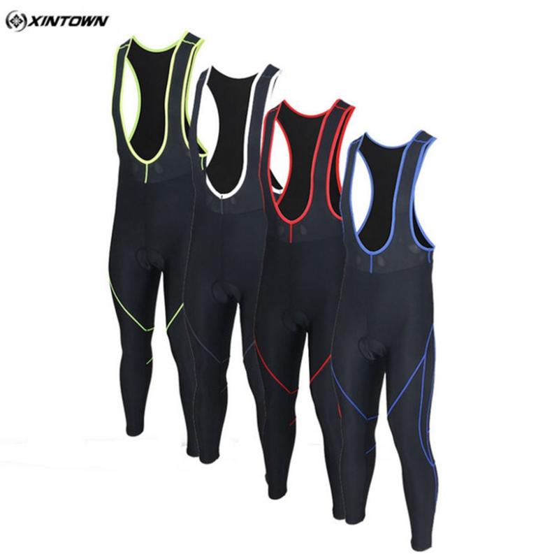 

XINTOWN Mens Team Cycling Bib Pants Ropa Ciclismo Bicycle Biking Bike Tights Men Long Pants Trousers 4-Colors, Red