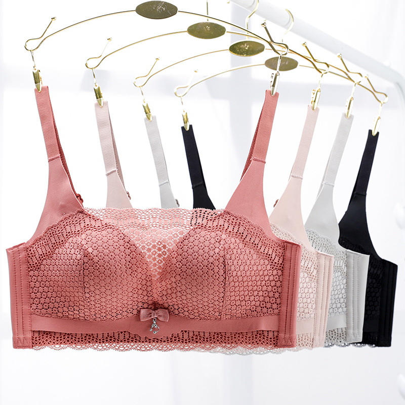 

2020 New Style Women's Small Bust Gathering Sexy Underwear Breathable mo xiong xing Anti-Exposure Comfortable Non-Steel Ring Bra, Brick red