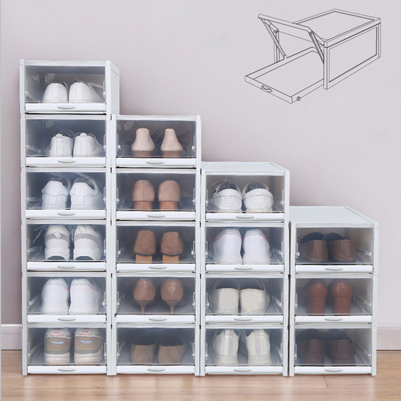

Baffect 3PCS Shoes Rack Set Plastic Shoes Boxes Stack Storage Drawers Shoebox Shoe Organizer for High Heels Sneakers