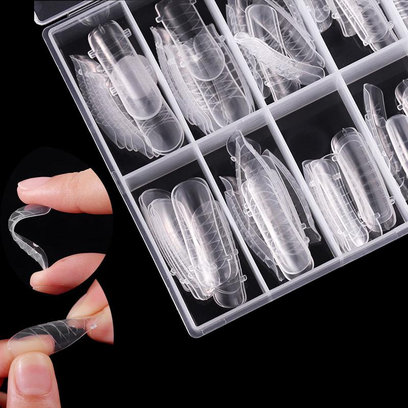 

120pcs False Nails Quick Gel Building Mold Form Finger Extension Tips For Manicure Fiber Nail Art UV Builder gel Tools, As pic