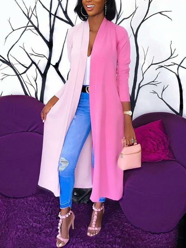 

Autumn New Fashion Women Loose Long Contrast Cardigan Draped Kimono Shawl Ladies Jacket, Black