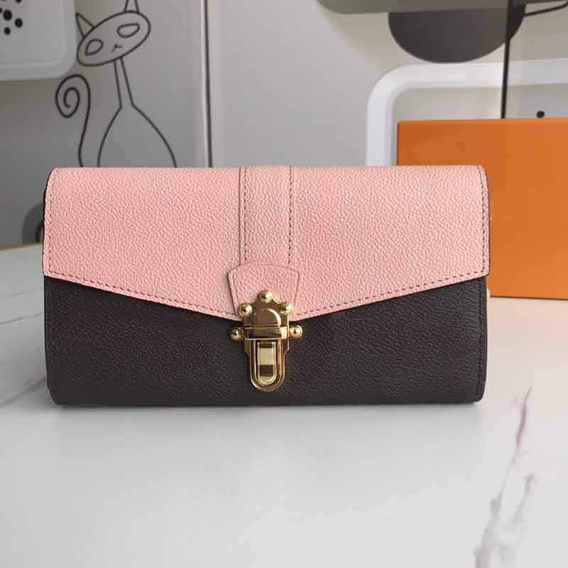 

Women purse long wallet M64449 CLAPTON wallets bag genuine leather L flower pattern purses bag locky style classical wallet purses bags, C3 red with flower