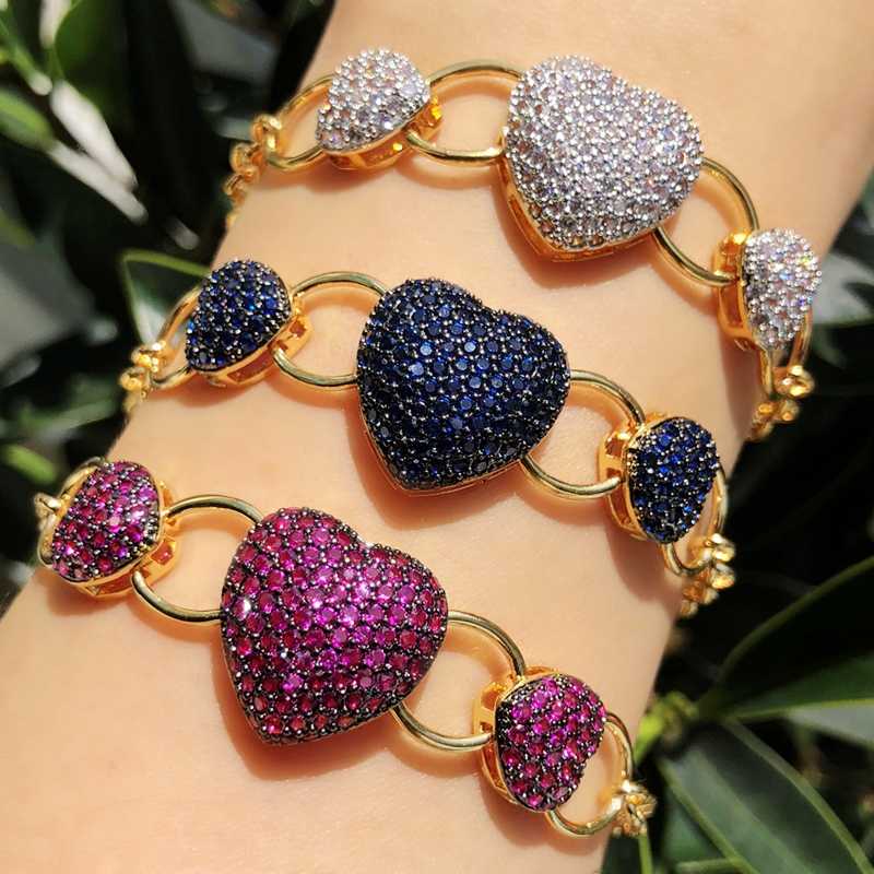 

Luxury Love Heart Shape Bracelets Colorful Cubic Zirconia Gold Color Adjustable Bangle fashion Party Jewelry Women accessories