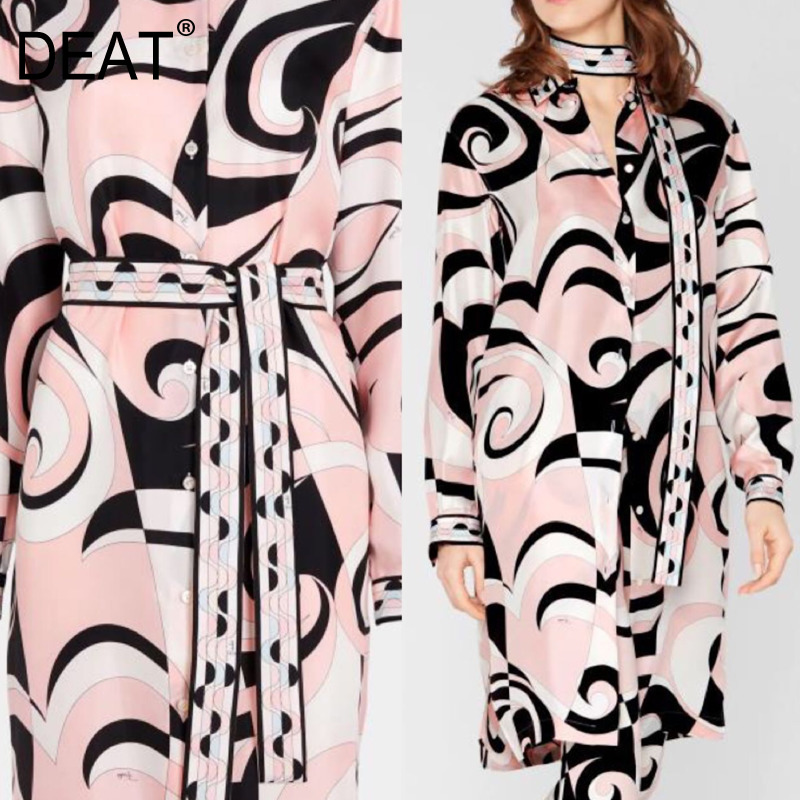 

DEAT] 2020 Bohemia Knit Blouse Women Full Sleeve Lapel Lacing With Lacing Sashes Elastic Long Fit New Summer Fashion Tide AM113, Lotus with belt