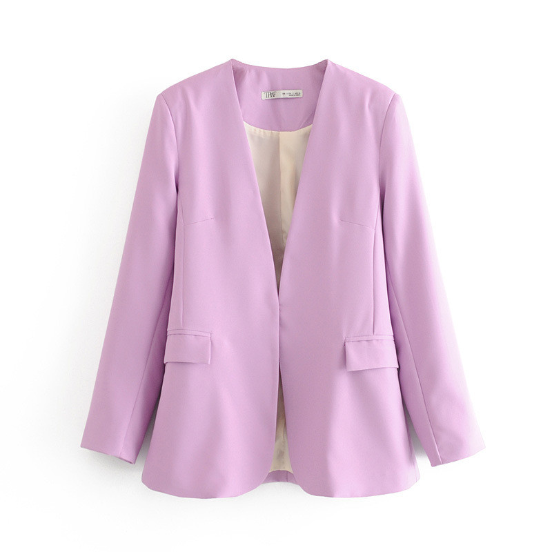 

Women Fashion Office Wear V Neck Blazer Coat Vintage Long Sleeve Back Vents Pockets Female Outerwear Chic Tops, Purple