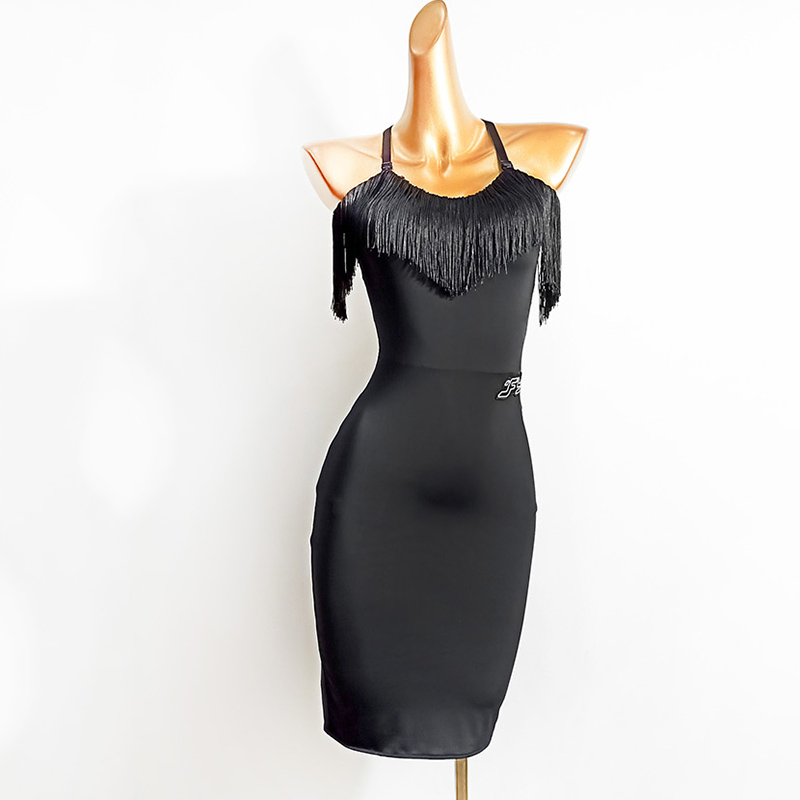 

sexy backless Latin dance dress women new tassel dress dance practice costumes, Black