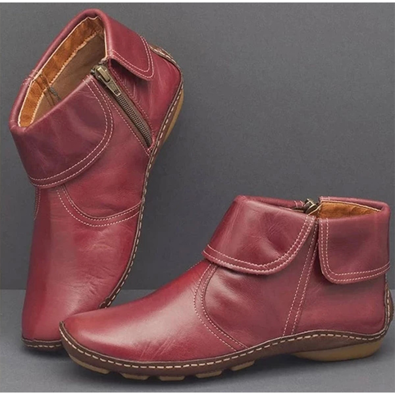 

Women Ankle Boots Ladies Zipper Boots Women's Comfort Soft PU Leather Autumn Woman Sewing Casual Female Fashion Botas Mujer, Red