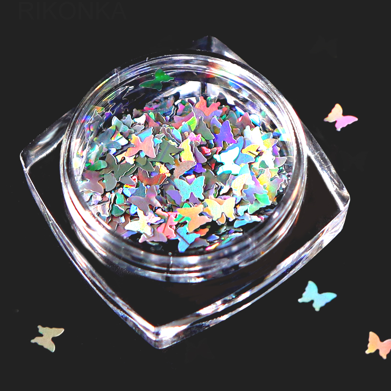 

1 Box Holographic Nail Glitter Butterfly Shape 3D Flakes Sparkly Colorful Sequins Spangles Polish Manicure Nails Art Decoration