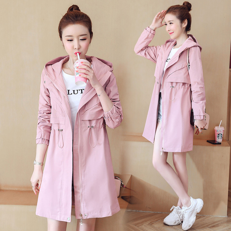 

Long Jacket With Hooded For Women Slim Casual Windbreaker Coat Fashion Ladies Loose Jackets And Coats Zipper Spring Autumn Y250, Pink