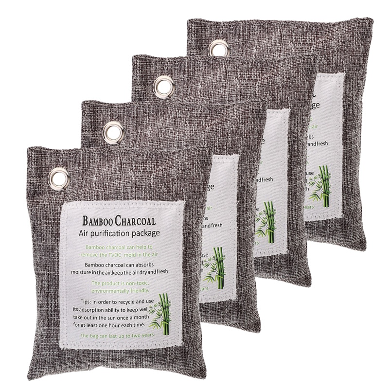 

4Pack Bamboo Charcoal Activated Charcoal Bags Naturally Air Purifying Odor, Moisture - Kid and Pet-Friendly Deodorizers for Home