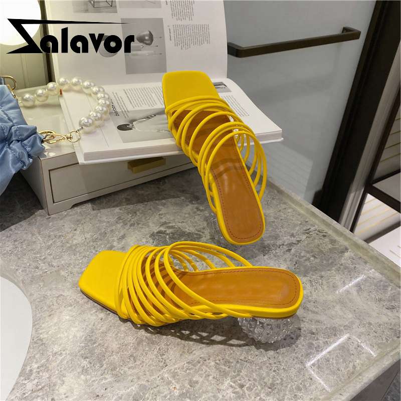 

ZALAVOR New Women Shoes Sandals Fashion Open Toe Clear Transparent Heel Slides Stylish Ladies Footwear Slip On Size 35-39, White