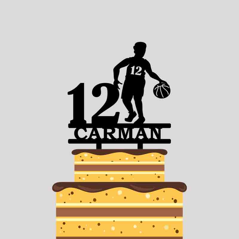 

Personalized Kids Birthday Cake Topper Custom Name Age Boy Play Basketball Cake Topper For Birthday Part Decoration YC034