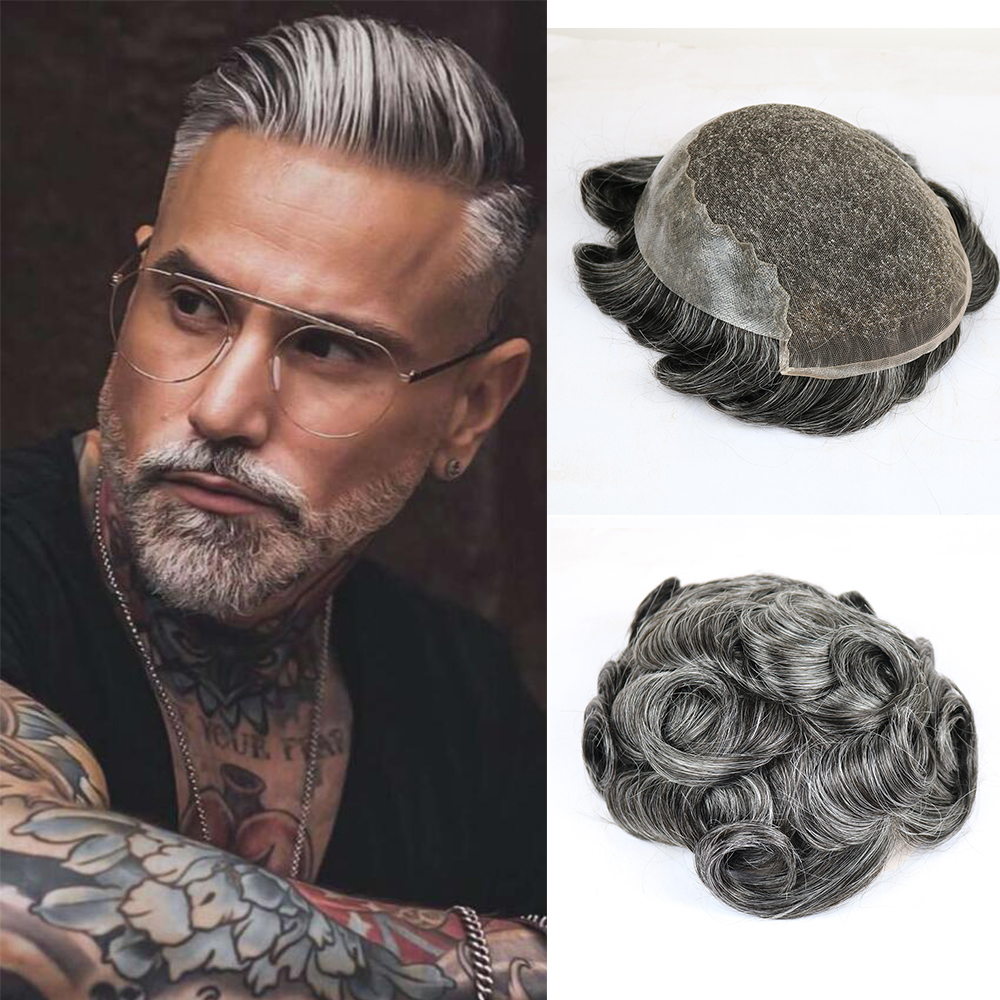 

Men's Toupee 6inches Hairpieces 100% European Remy Human Hair Replacement System Hair Pieces For Men Swiss Lace Hair Men, Black