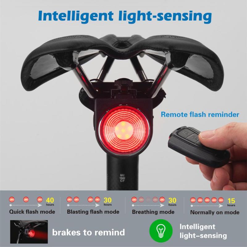 

Bicycle Rear Lamp Braking Light Burglary Alarm Remote Call Wireless Control USB Charge LED Lantern Bike Finder Horn 20-40Hrs A8
