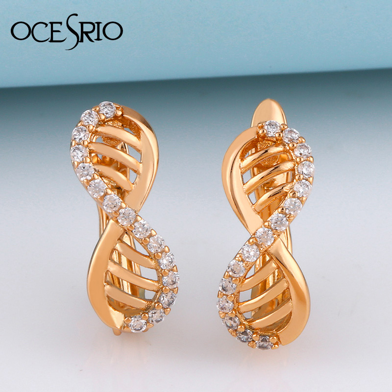 

OCESRIO Fashion 585 Gold Small Round Earrings with Stones Party Jewelry Natural Zircon Dangle Earrings for Women Wedding ers-t62