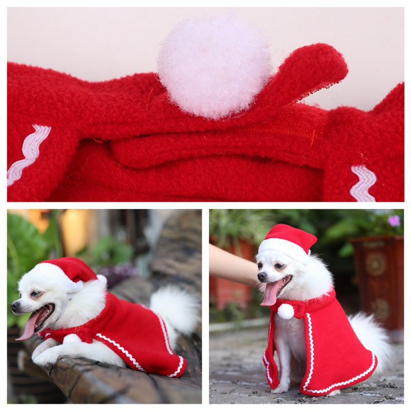 

Christmas Dog Santa Hat Cloak Pet Cosplay Costume Cap Clothes Party Dress Up, Red