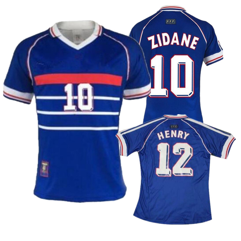 

1998 Retro soccer jersey #10 ZIDANE #12 HENRY home top thai customzied name number zidane Henry soccer uniforms football shirts, No name no number