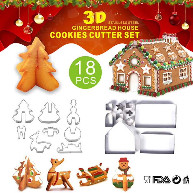 

18PCS Cookie Molds Stainless Steel Cake Biscuit Cookie Cutter Mold Non-stick Baking Pastry DIY Tools For Christmas Party Dessert