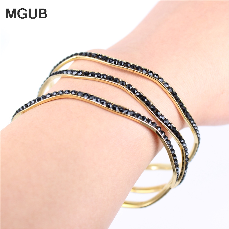 

Two styles Classic black or white full crystal Bangles stainless steel jewelry 3 pieces/set handmade crystal Free shippingLH237