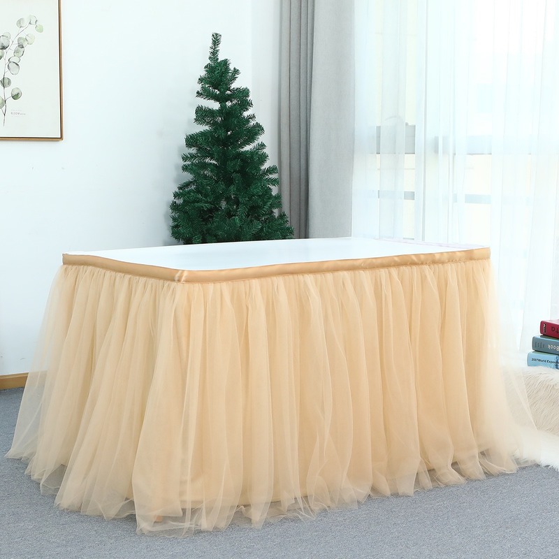 

Mesh Gauze Wedding Festival Table Skirt Birthday Banquet Desk Skirting Celebration Baby SHower Party Table Decor