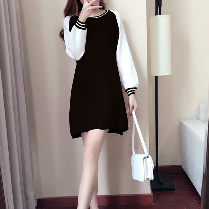 

Blackday Autumn Winter Sweatshirt Long-sleeved Dress Casual lady Dress Vesdies Casual Loose Solid Color Full Sleeves Dresses Drop Hot, Pink