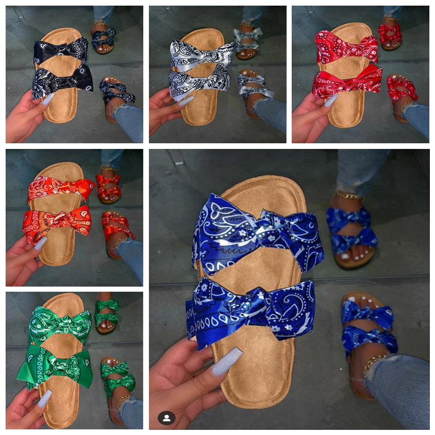 

2020 Women Sandals Shoes Summer Flat Sandals Bow-Knot Comfort Anti-Slip Beach Shoes Platform Slide Plus Size Femmes Sandales, A11