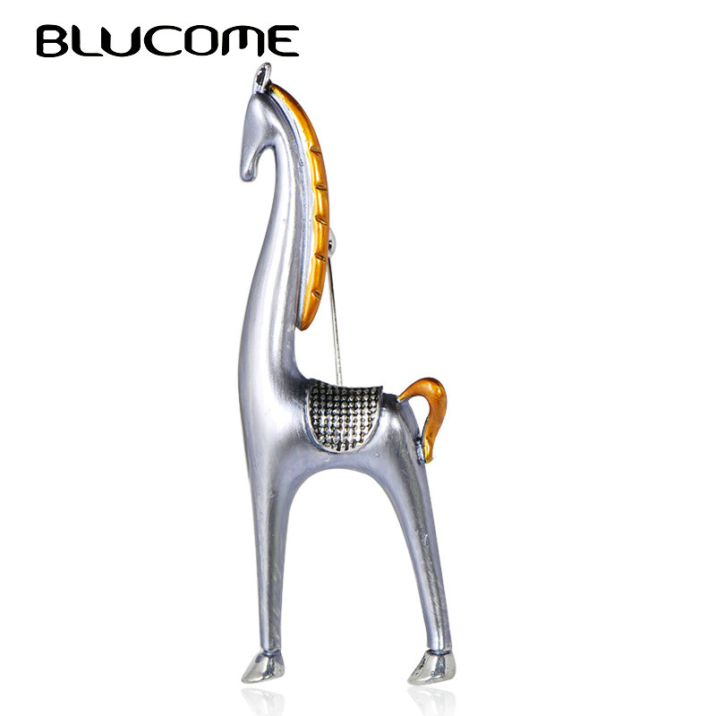 

Blucome Cute Horse Brooch Alloy Enamel Animal Carved Jewelry For Men Children Party Suit Backpack Scarf Collar Sweater Pins Gift