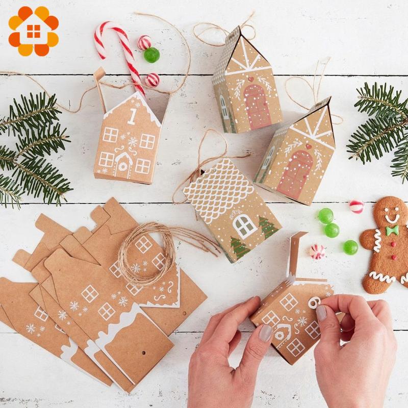 

5pcs Christmas House Shape Candy Box Gift Bags Xmas DIY White Red Cookie Candy Packaging Home Party Decoration Merry Christmas