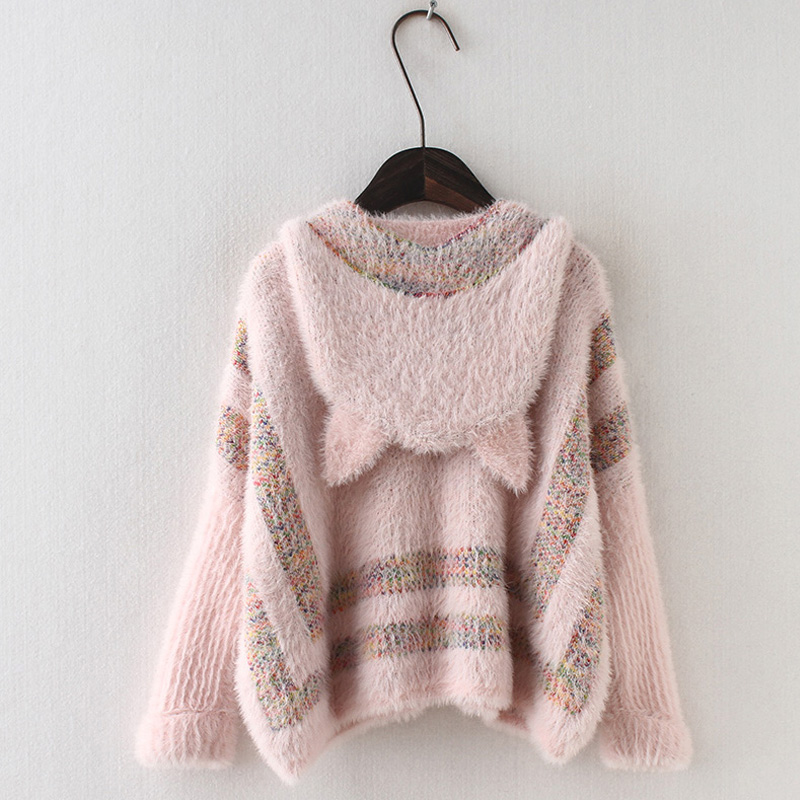 

2pcs Set Girl Sweater Winter Sweater and baby hat Imitation Mink Toddler Jacket Baby Clothes Childrens' Sweater, Beige
