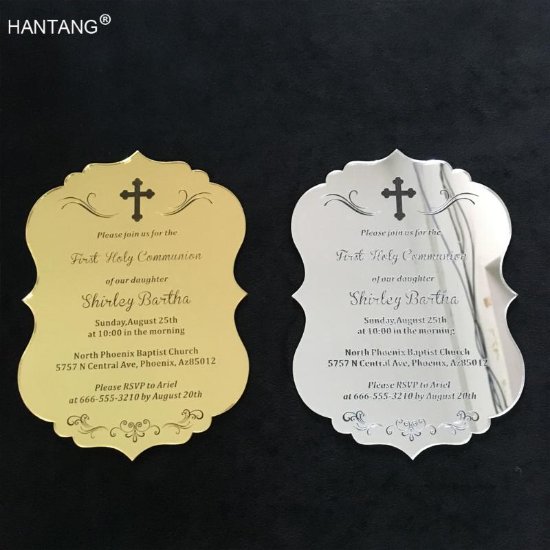 

50 pieces per Lot 5x7inch Silver Mirror/Golden Mirror Acrylic First Holy Communion Invitation Cards SHIP TO AUSTRALIA ONLY