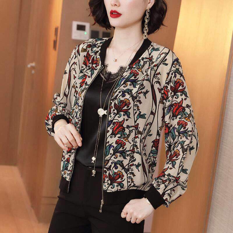 

2020 New Spring Autumn Middle Age Women Fashion Floral Print Thin Jacket Female Long Sleeve Casual Plus Size Coat Outwear T36, Multi