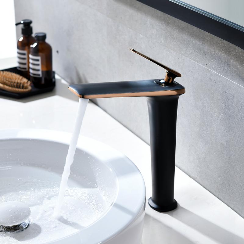 

Basin Faucet Mixer Bathroom Sink Faucet Rose Gold and Black Brass Single Handle Hole Basin Tap Grifo Lavabo Wash Hot Cold