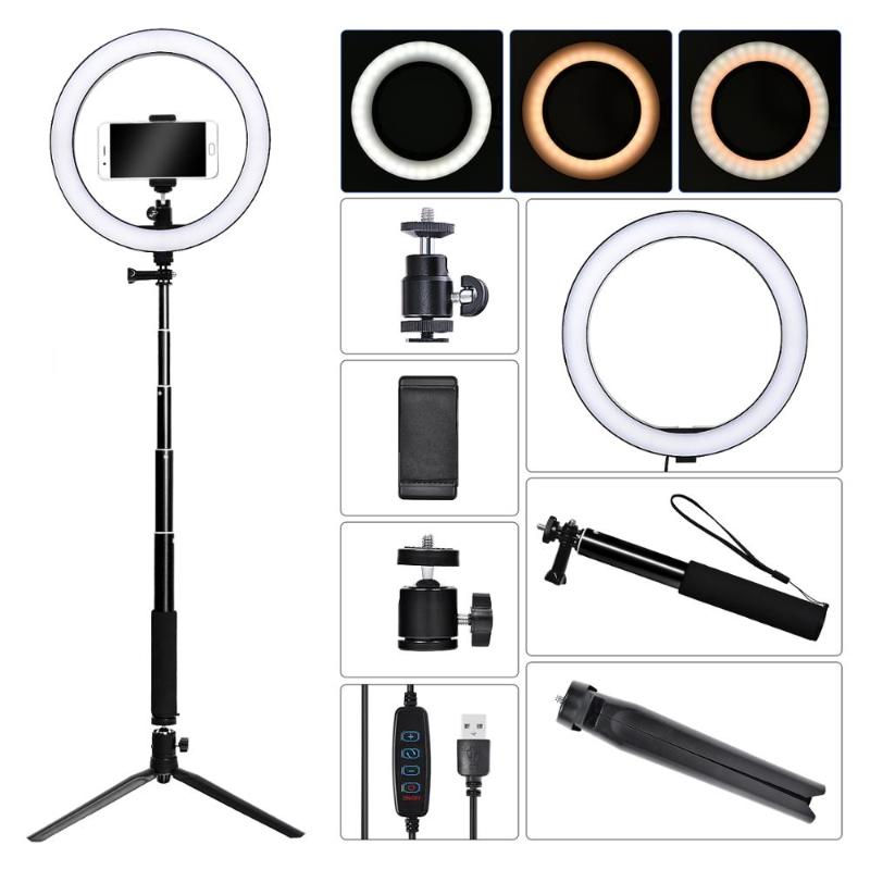

fosoto 10 inch Photographic lighting LED Selfie Ring Light Photo Studio Lamp Youtube Video Live 3500-5500k Light With USB plug
