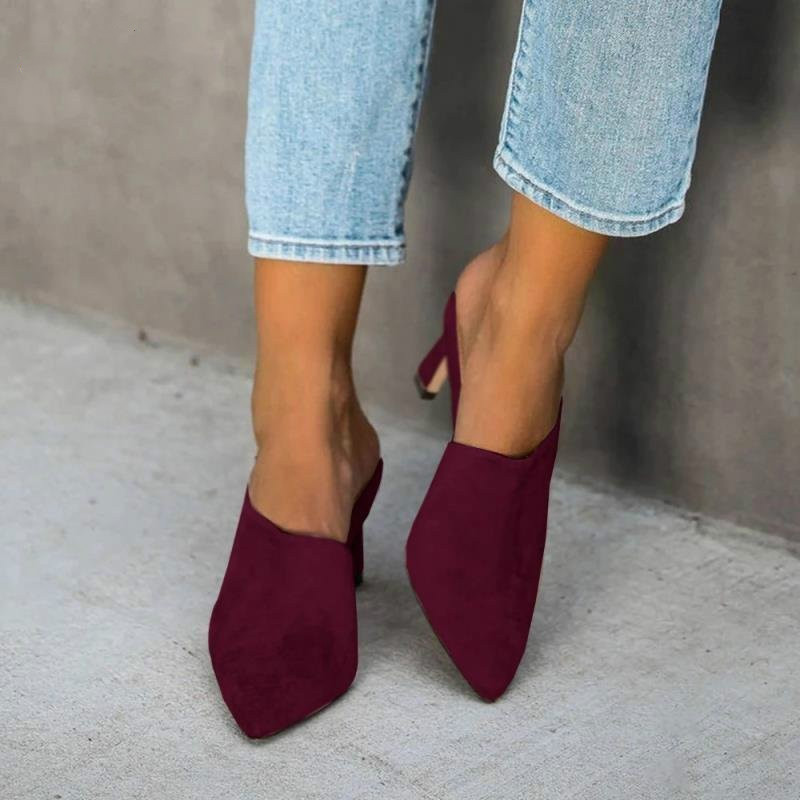 

2020 New Summer Women's Sandals Fashion Slip on High Heels Suede Fine Heel Casual Outdoor Beach Women's Sandals Zapatos De Mujer, Black