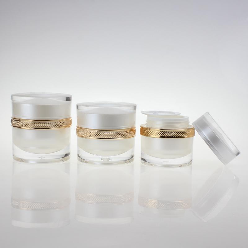 

Acrylic 1 oz Cosmetic Jar,30g Pearl White Empty Jar with Golden Collar