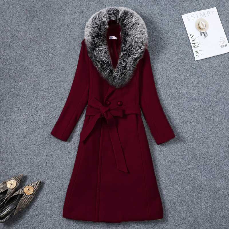 

2020 Autumn Winter Warm Trench Coat Elegant Women Long jackets Femme fake fur collar Windbreaker Wool Coats women Plus Size 5XL, Purple