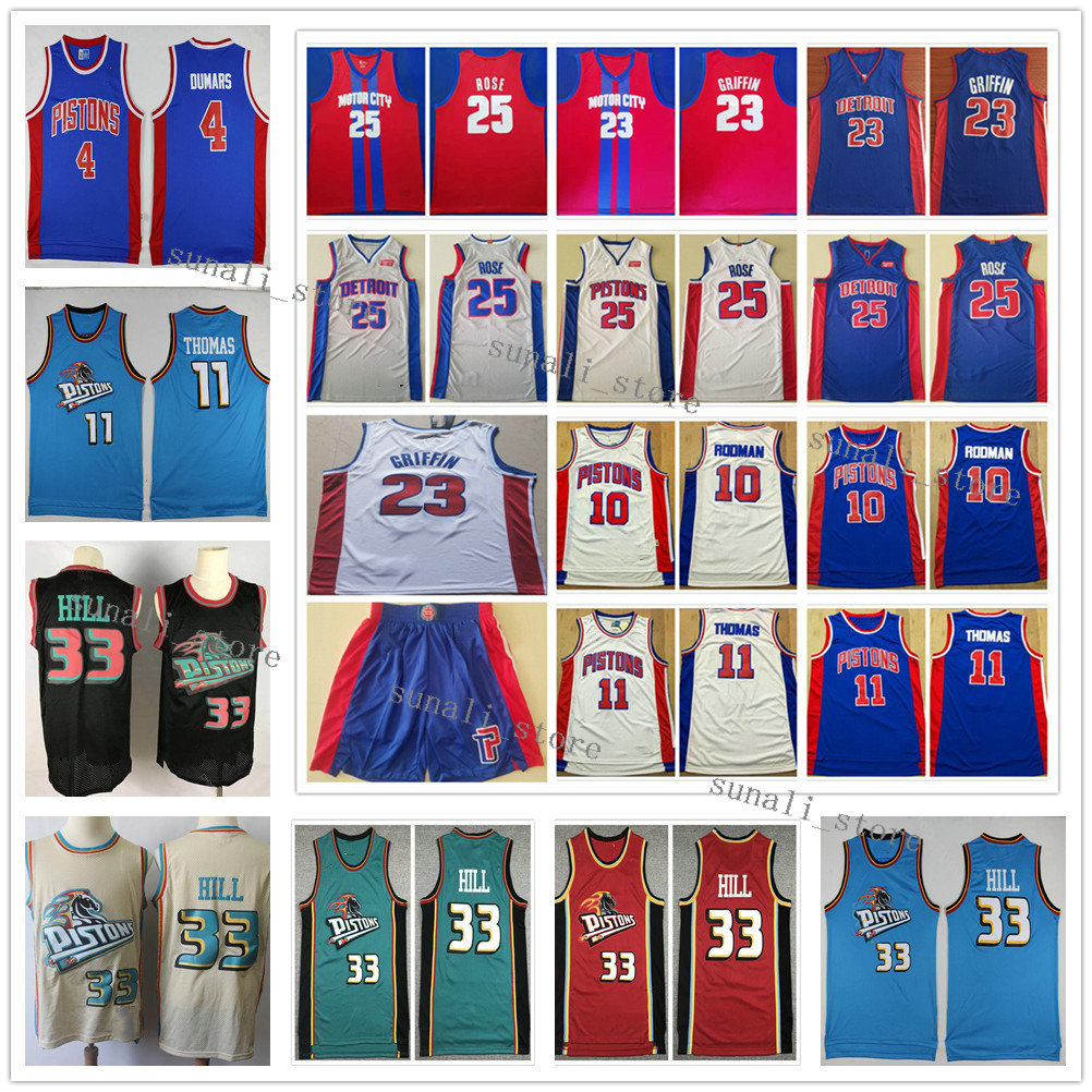 

Stitched Men Dennis Rodman 10 Isiah Thomas 11 Blake Griffin 23 Derrick Rose 25 Grant Hill 33 Jerseys Basketball Shirts, Blue