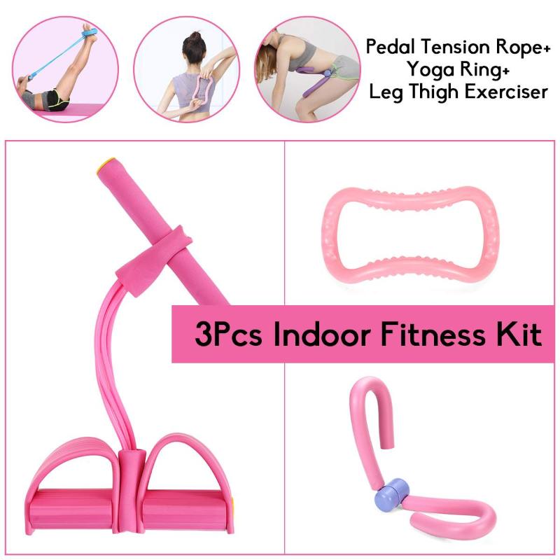 

3Pcs Yoga Pilates Resistance Bands Indoor Home Fitness Gym Pedal Tension Elastic Pull Rope & Yoga Ring & Leg Thigh Exerciser