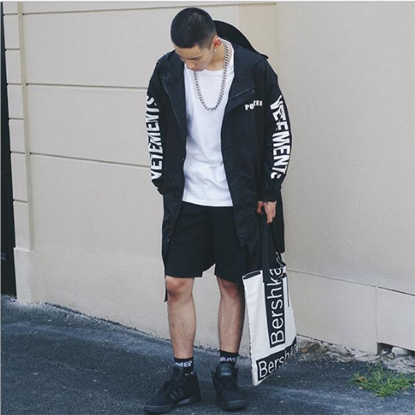 

Vetements Polizei Man Jackets Hooded Rain Coat Water-proof Sun Protection Trench Casual Hi-Street fz0677, Black